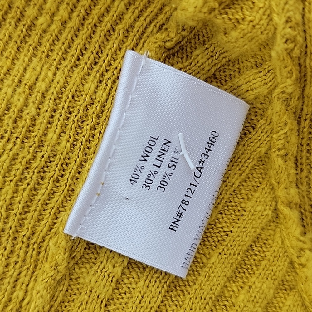 Eileen Fisher Drape Front Slub Cardigan Sz L Wool Linen & Silk Blend Mustard - Picture 6 of 12